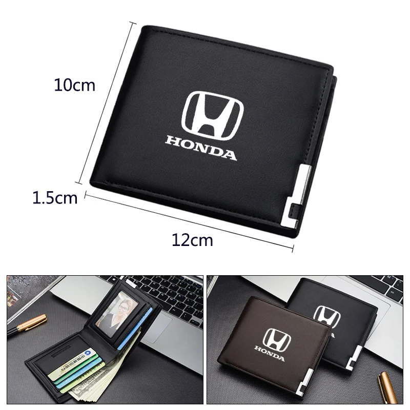 1pcs Car Logo Wallet Men Leather Driver Licence Holder Key Card Bag For Honda Mugen Jazz Insight Freed Fit CRV Civic Accord City