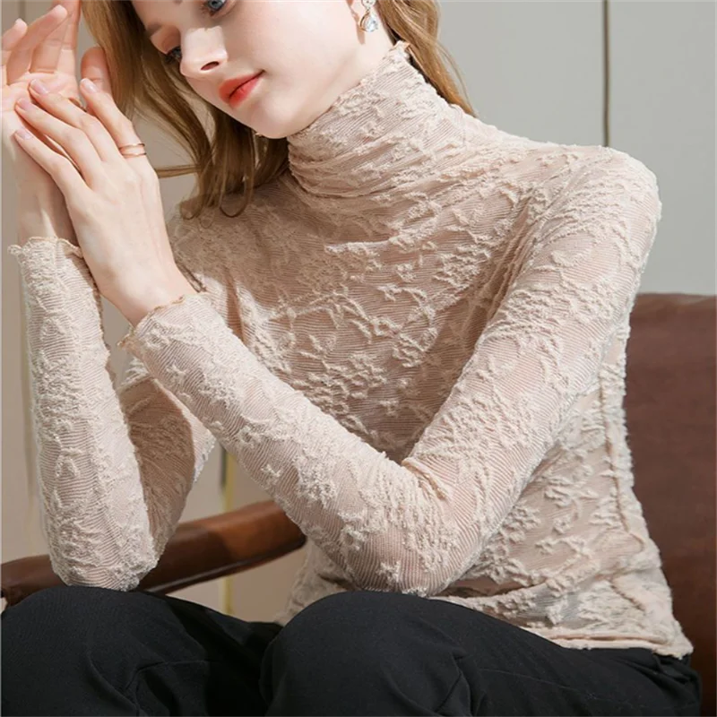 

High-necked Fleece Tshirt Women T-shirts Casual Thermal Base Layer Top for Women Autumn Winter Clothes Warm Female Tees Tops