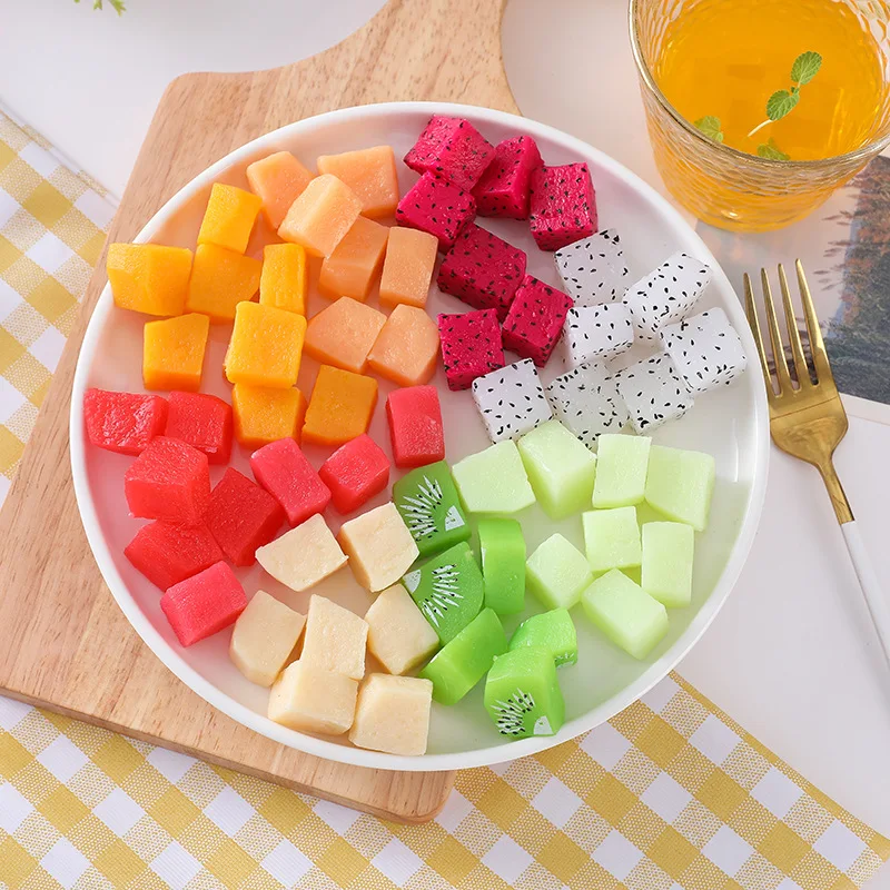 Simulation Fruit Slices Artificial Apple Lemon Mango Watermelon Ice Cubes Yangberry Raspberry Model Fake Shooting Props 10pc/lot