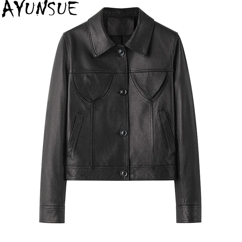 AYUNSUE Real Leather Jacket Women 100% Sheepskin Womens Coats Spring Autumn Clothes Vegetable Tanning Jaqueta Couro Slim Fit