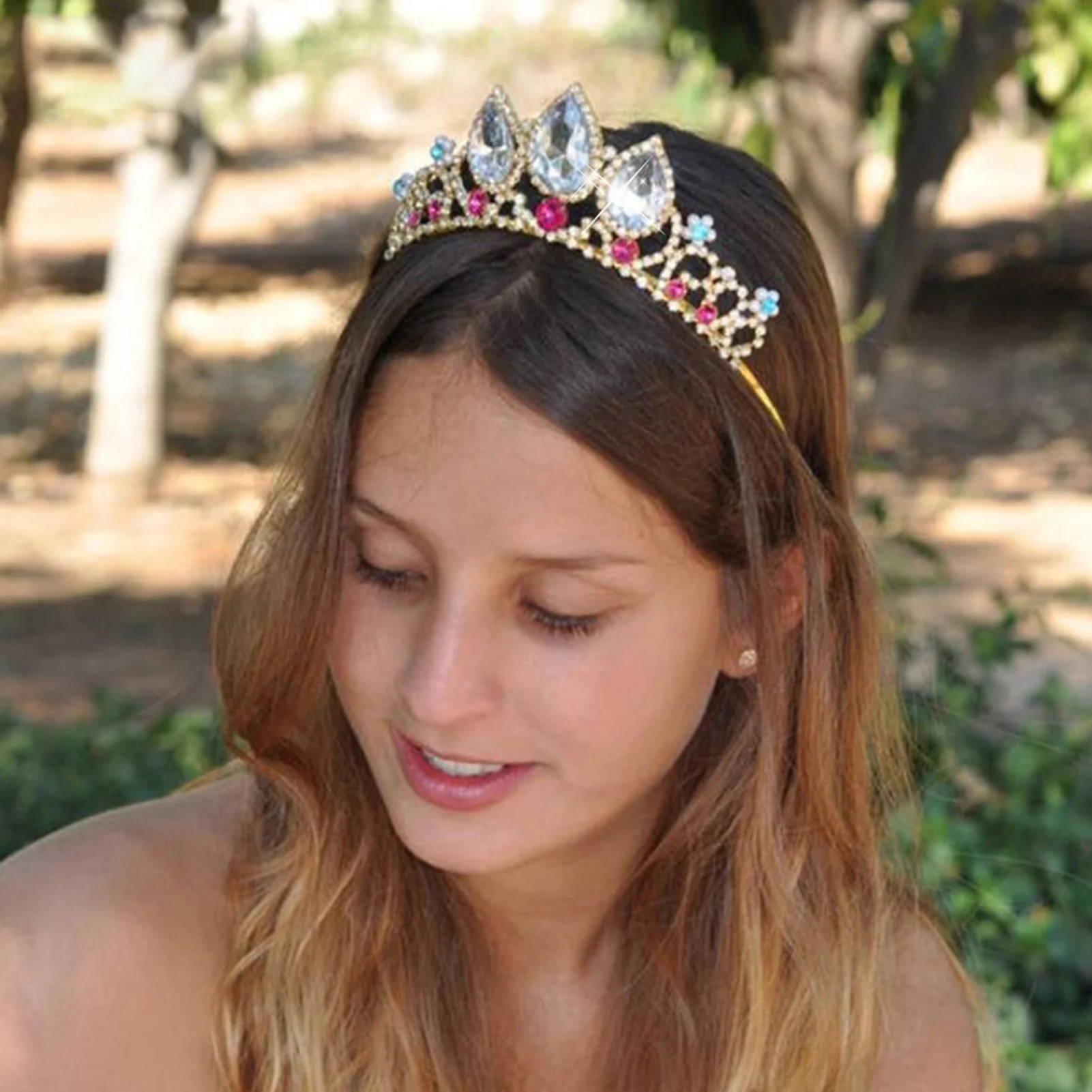 Sparkly Princess Crown for Girls, Waterdrop Rhinestone Tiara Headband, Trendy Crystal Hairband Bride Wedding Party Hair Jewelry
