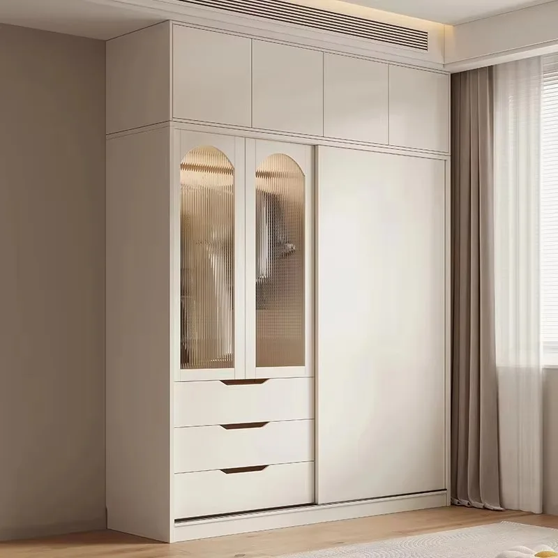 Luxury Modern Glass Wardrobe Closet Hanging Clothes Organizer Storage Wardrobe Closet Space Saving Armario Ropero Home Furniture