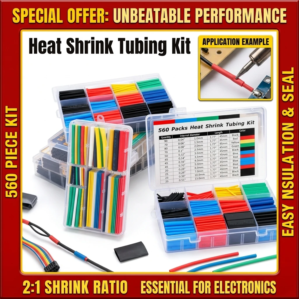 140-800Pcs Heat-shrink Tubing Thermoresistant Tube Heat Shrink Wrapping Kit Electrical Connection Wire Cable Insulation Sleeving