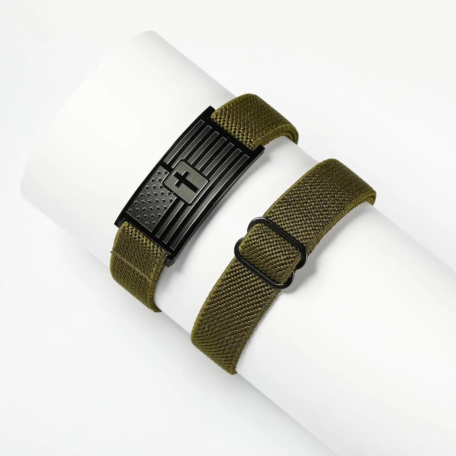 أساور آية الكتاب المقدس المتقاطعة بعلم أمريكي للرجال، مجوهرات بحزام مطاطي أخضر عسكري هدايا مسيحية للأولاد في سن المراهقة #3