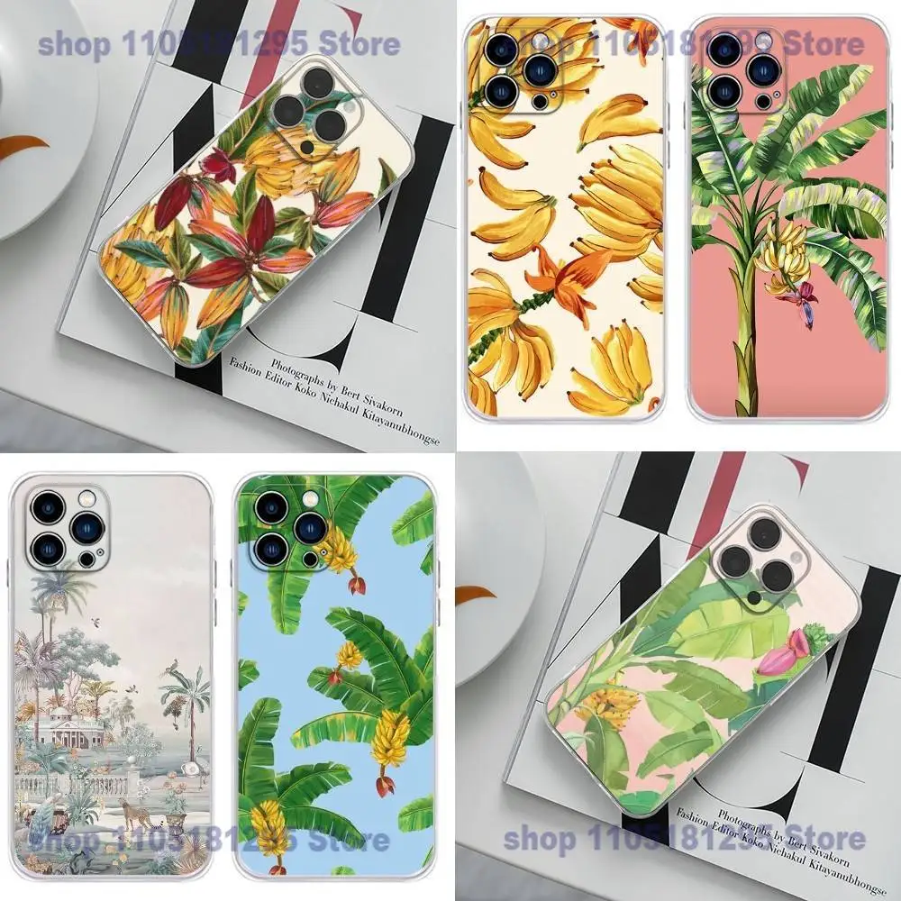 

Vintage Banana Leaf Flower Luxury Phone Case For iPhone 17 16,15,14,13,12,11 Plus,Pro,Max,XR,Plus,E,Mini Transparent Cover