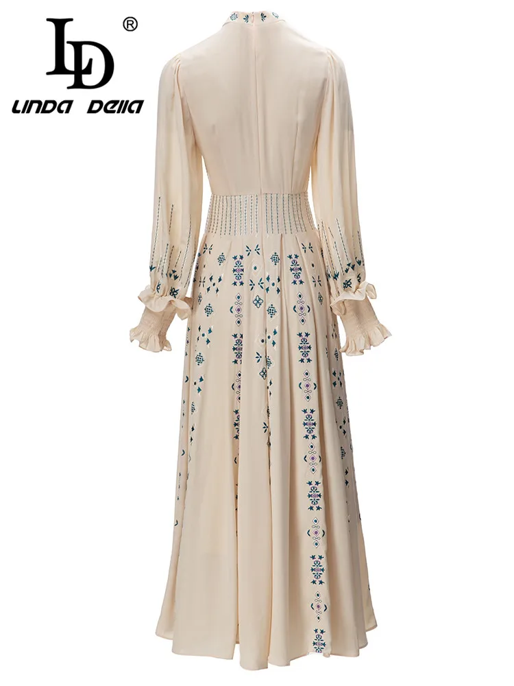 Ld linda della-فستان طويل للنساء ، فستان غير رسمي برقبة مستديرة ، طباعة مخططة ، خصر عالي ، سبليت ، أفضل للسفر ، نمط جديد ، خريف