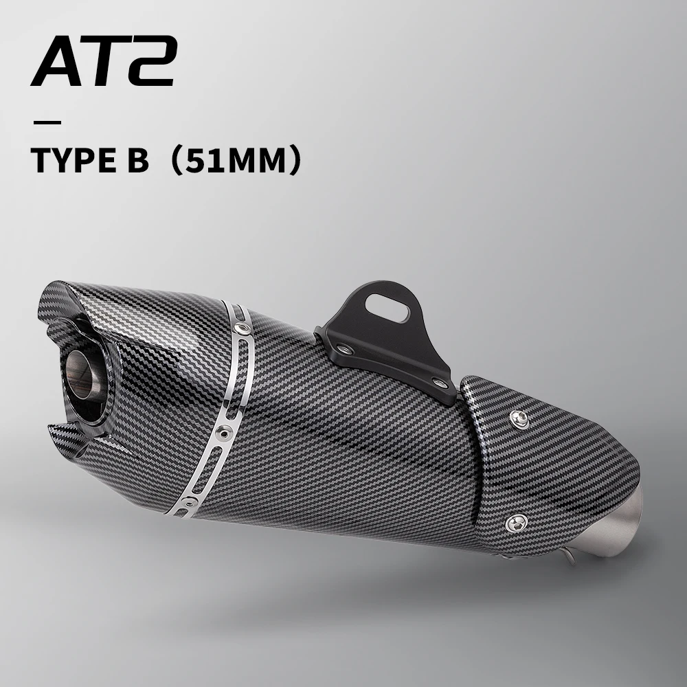 

51MM Universal Motorcycle Exhaust Pipe AT2 Muffler Escape Moto Modified For ZX6R R1 R3 Ninja250 MT09 MT07 Z900