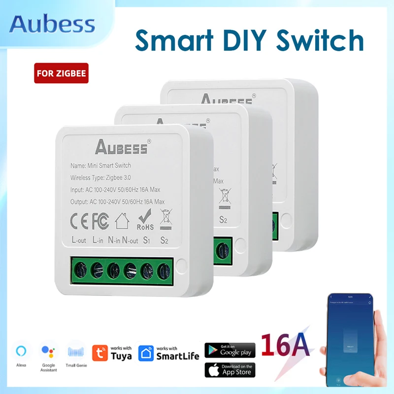 Tuya 16A MINI Zigbee Smart Switch DIY 2-way Control Relay Module Timer For Smart Life Work With Alexa Google Home Yandex Alice