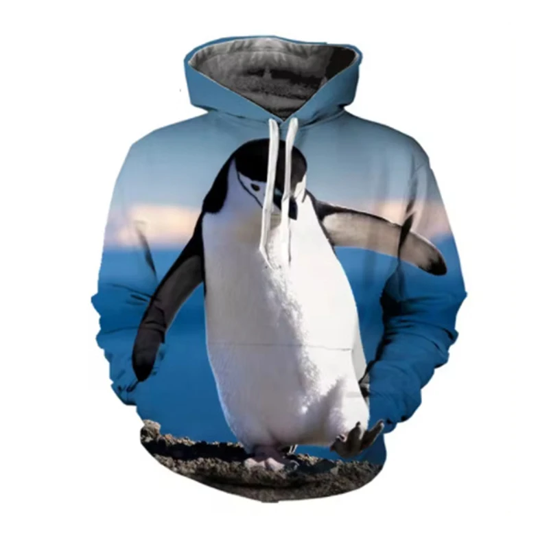 Cute Penguin Pattern Hoodie Animal 3D Print Men Women Streetwear Hoodies Oversized Pullovers Hooded Sweatshirts Kid Top Clothing