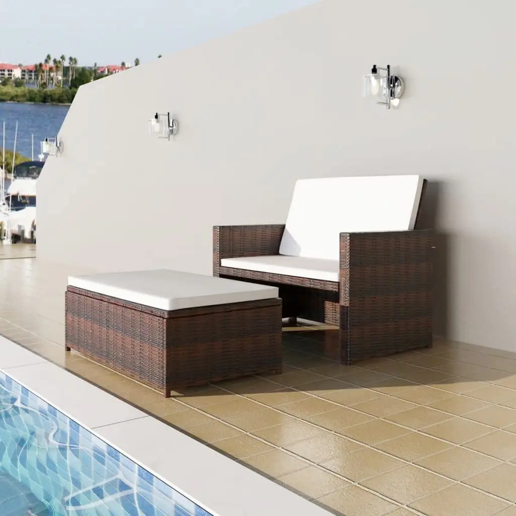 Patio Sofa Set Outdoor Garden Backyard Porch Poolside Furniture with Stool Storage Under Sofa, Poly Rattan Brown, Customized