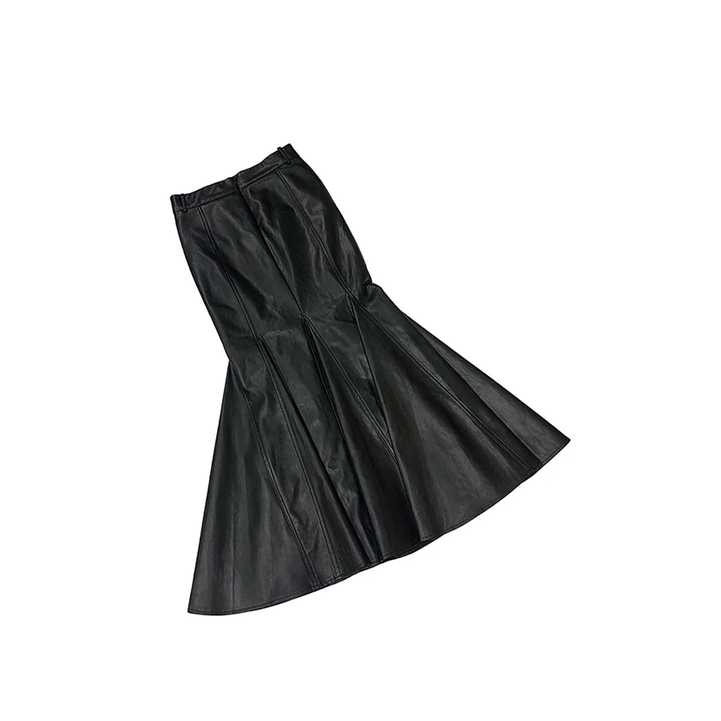 Nerazzurri Black High Waist Slim Fit Long PU Leather Skirt with Sash Fish Tail Skirt Anti-Wrinkle Maintains Shape Ladies Skirt
