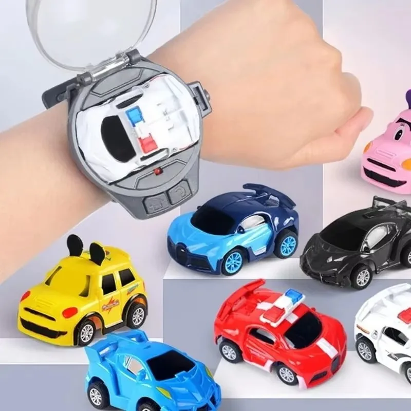 Remote Control Car Watch Toys with LED Light 2.4 GHz Mini Racing Cars Wrist Toy Mini Cartoon USB Charging Car for Kids