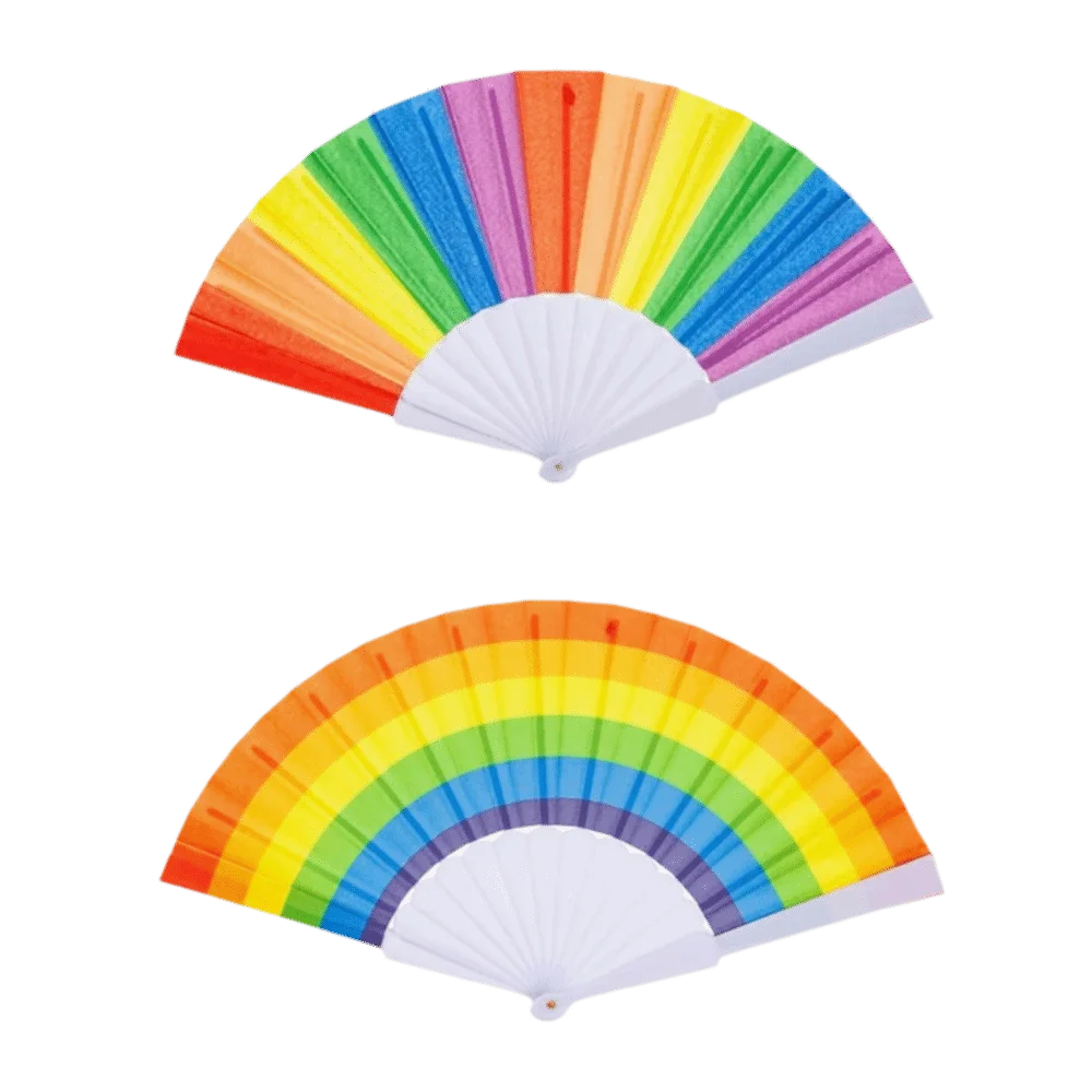 Fashion Plastic Folding Hand Fan 7 Inch Size Lightweight Rainbow Fan Vivid Rainbow Print Dopamine Color Cooling Fan Party