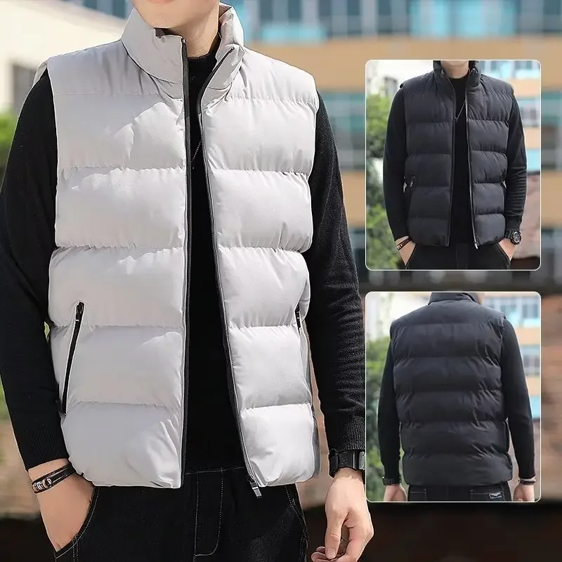 

Men's Slim Fit Cotton Vest Autumn Winter Warm Stand Collar Jacket Fashionable Korean Style White Goose down Light Corduroy