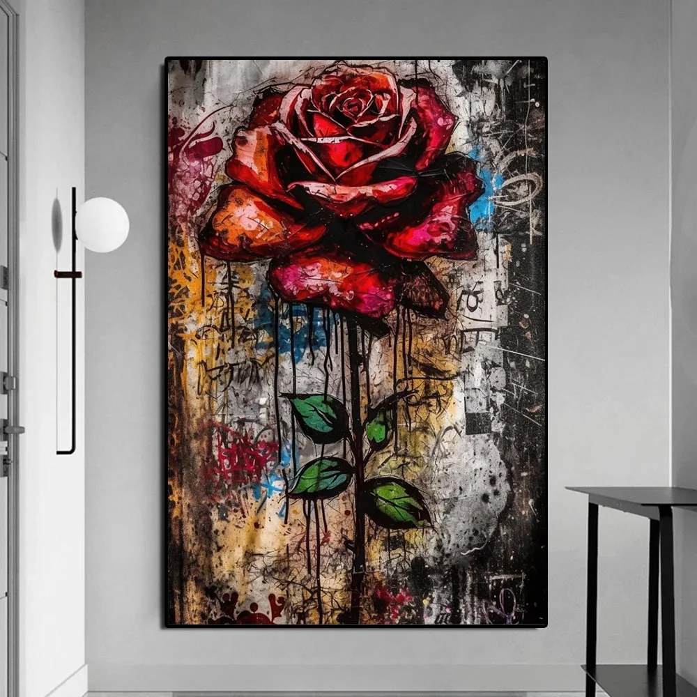 Red Rose Home Decor Canvas Painting Graffiti Wall Art Colorful Posters and Prints Pictures For Living Room Modern Art Unframed