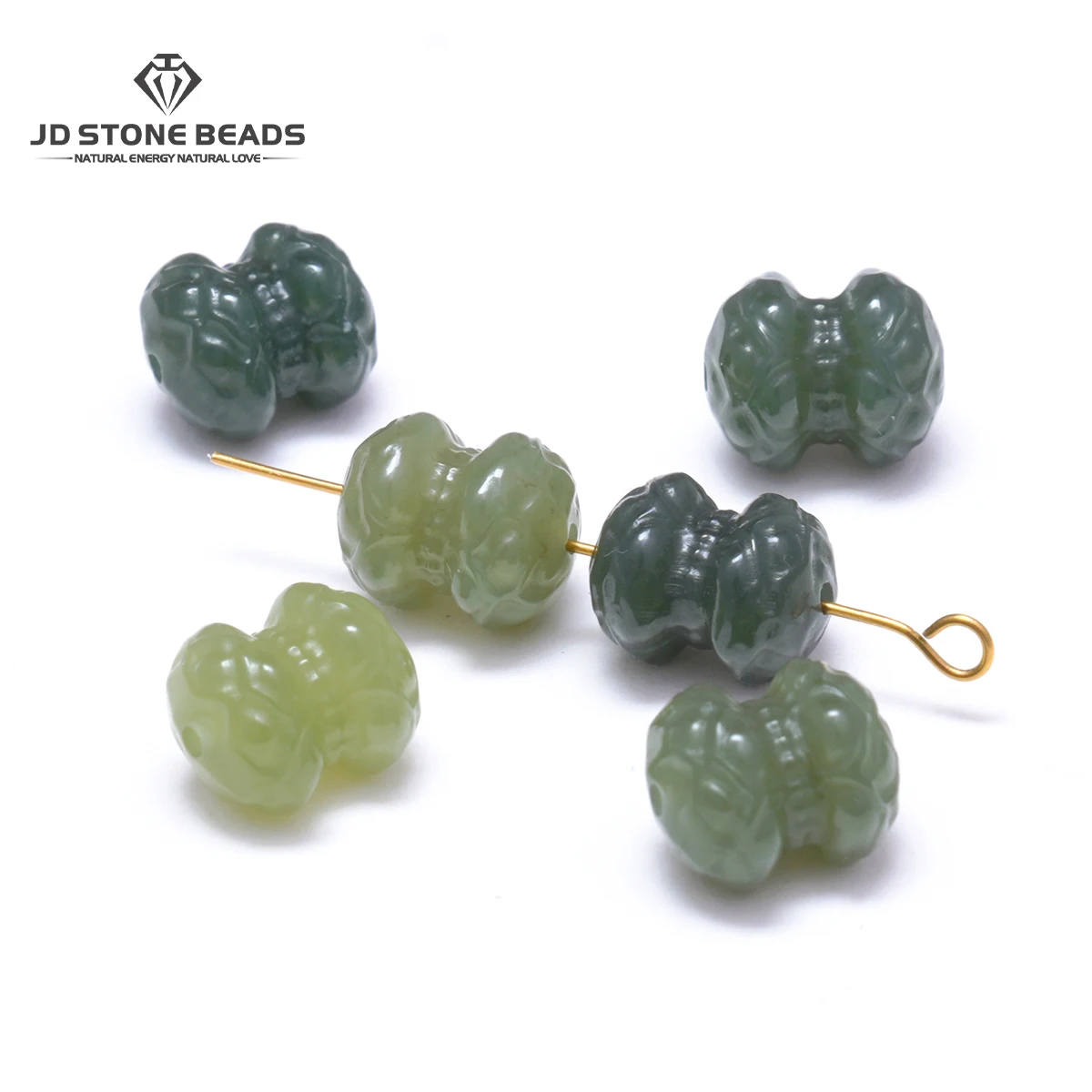 Natural Hetian Jade Twin Lotus Beads Carved Flower Charm Spacer for DIY Necklace Bracelet Jewelry Making Craft