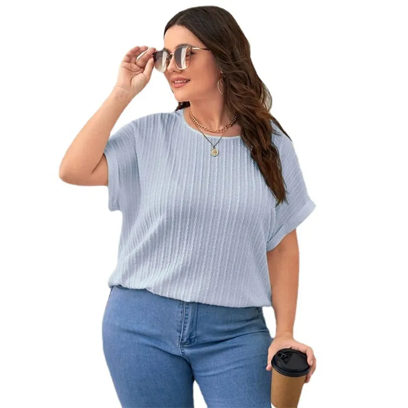 الصيف المرأة عادية حجم كبير تي شيرت L5XL الشارع Sle جولة Ne ort Sve فضفاضة تناسب اللون الأعلى للسيدات الشابات #5