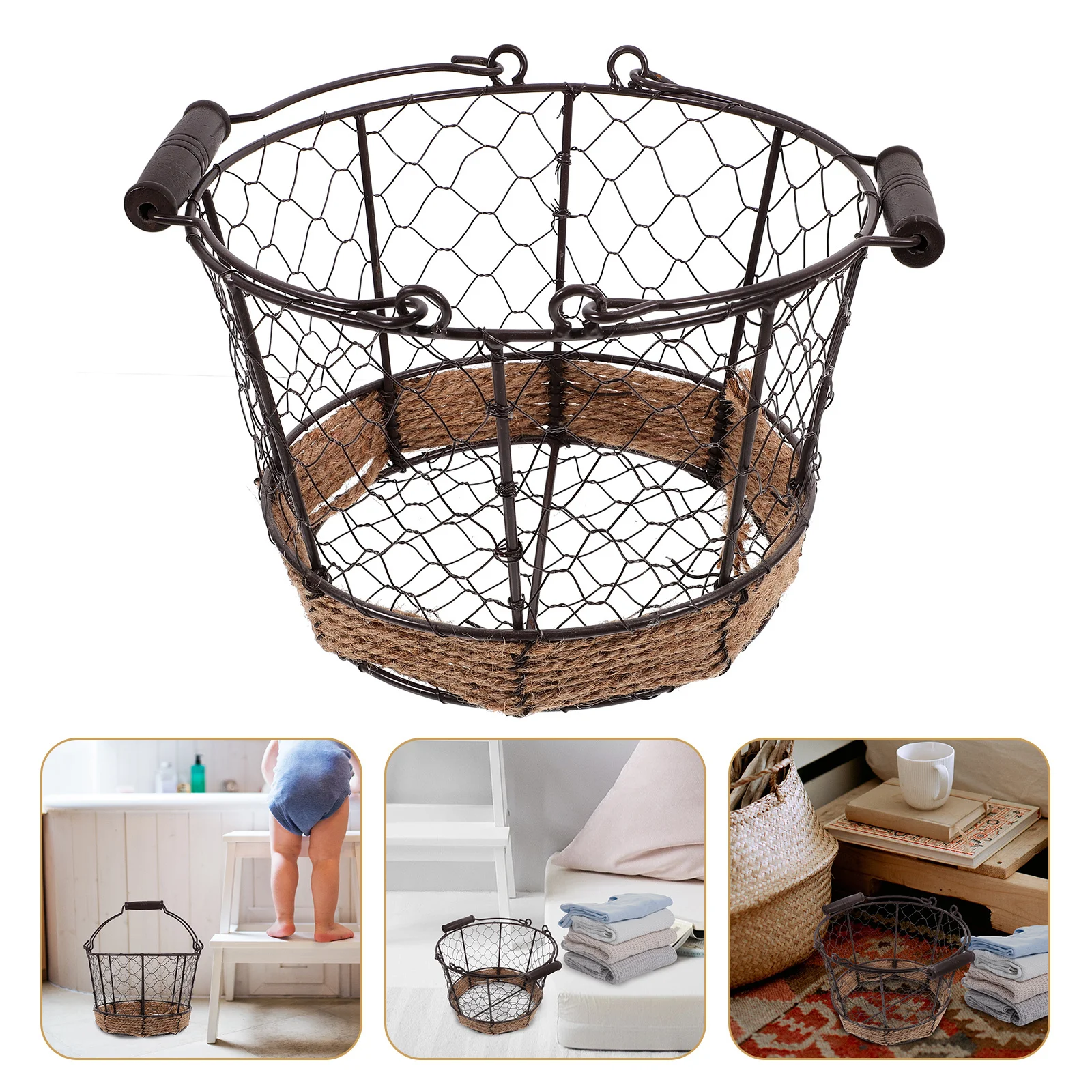 

Metal Storage Basket Iron Wire Design Rustic Home Organizer for Fruits Vegetables Bread Cosmetics Desktop Sundry Items Holder
