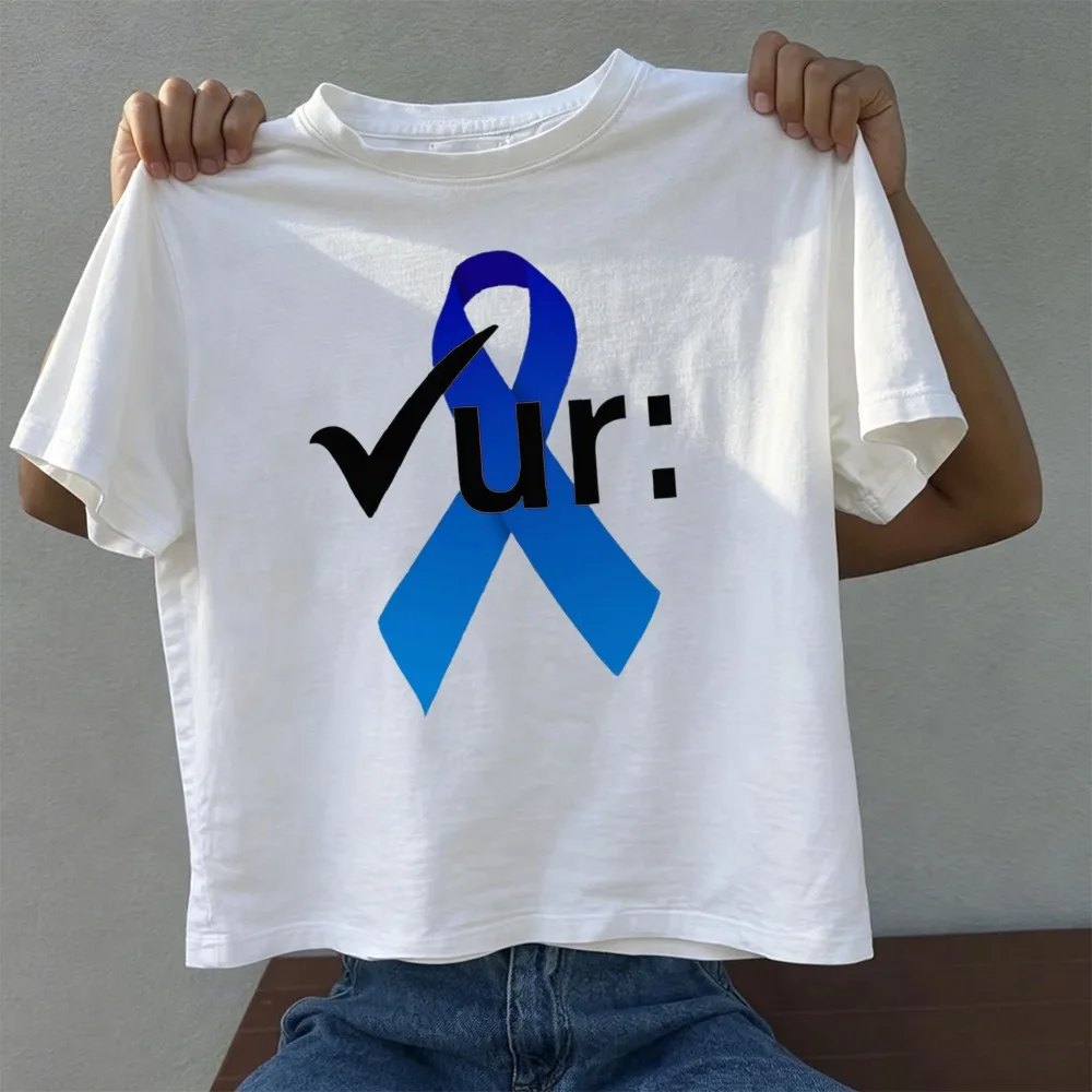 Blue Ribbon Check Mark Symbol Check Your Colon Colorectal Cancer Awareness Graphic T‑Shirt Unisex Support Casual Cotton Tee