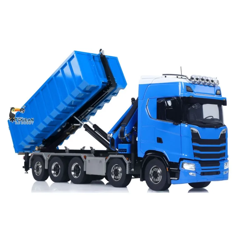 Camión Volquete RC 10x10 1/14 con Grúa Hidráulica, Chasis Metálico 770S RTR, Camión Volquete Completo con Luces, Sonido, Pintado y Ensamblado, Modelo de Juguete RC