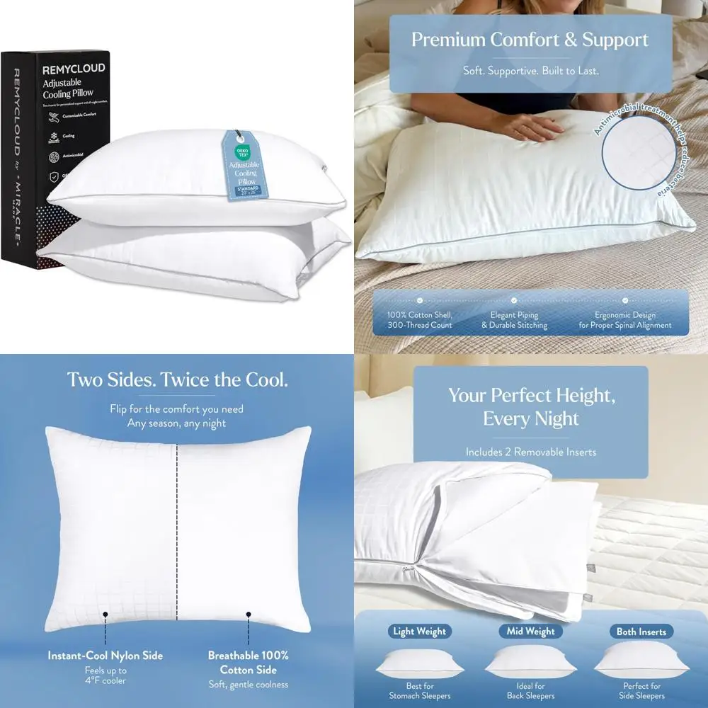 

RemyCloud Dual-Sided Pillow with Instant-Cool Fabric and Breathable Cotton Covers for Moisture Absorption