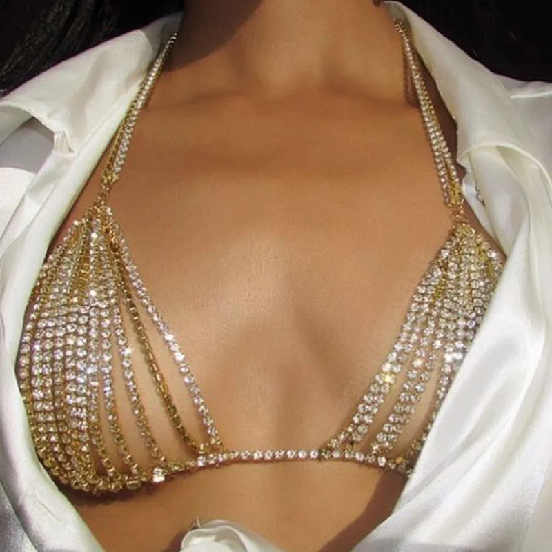 

Europe are popular with crystal breast chains, women's water crystal body chain accessories wholesale metallic