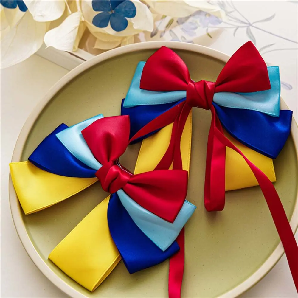 

Gift Elegant Blue Yellow Red Satin Ribbon Princess Snow White Princess Hairpins Barrette Korean Style Bow Hair Clips