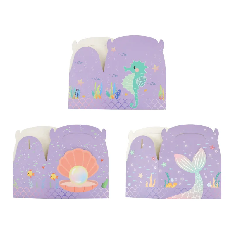 Underwater World Mermaid Candy Tote Boxes Gift Biscuit Boxes Square Hand Carry Cake Boxes Pastry Packaging Cartons