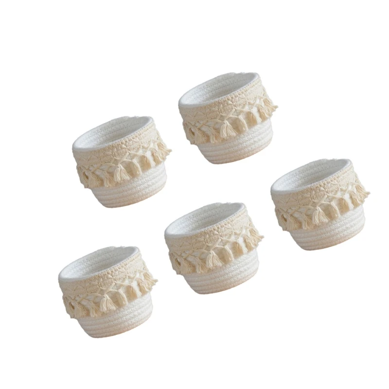 5 個デスクオーガナイザーペンホルダー綿ロープ織バスケット化粧ブラシホルダー