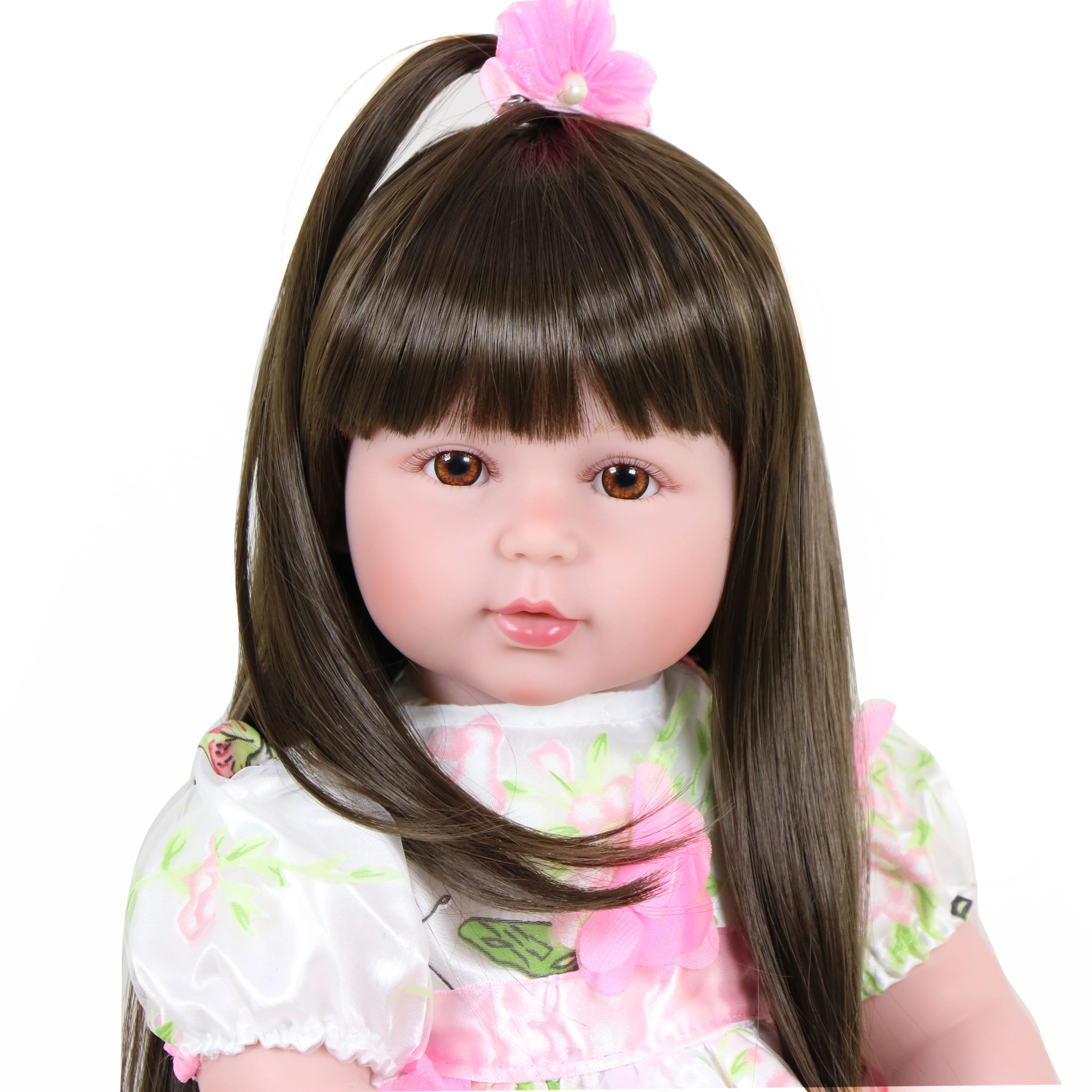 24 inch Flower girl and Rainbow girl Toddler Realistic Looking Life Like Baby Doll Soft Vinyl Brown Long Hair Babies Toy