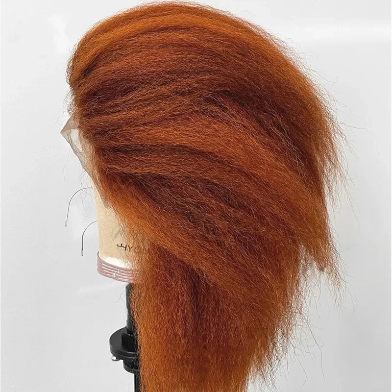 Perruque Lace Front Wig Synthétique Crépue Lisse pour Femme, Cheveux Orange Doux, Ligne de Cheveux Yaki, Longue, 30 Pouces