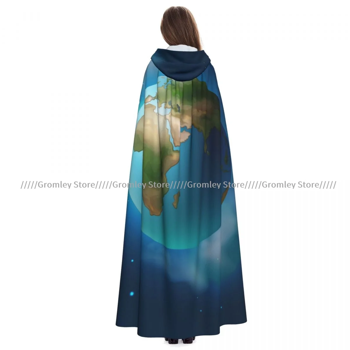 Unisex Halloween Cloak Planet Earth Space Cape Hooded Medieval Costume Witch Wicca Vampire