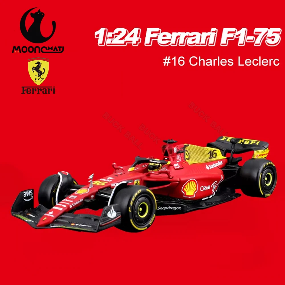 

1:24 Bburago Ferrari F1-75 75th 2022 гоночная Формула 1 игрушка для автомобиля #16 #55 желатель монза, Коллекционная модель F1 из сплава, подарки