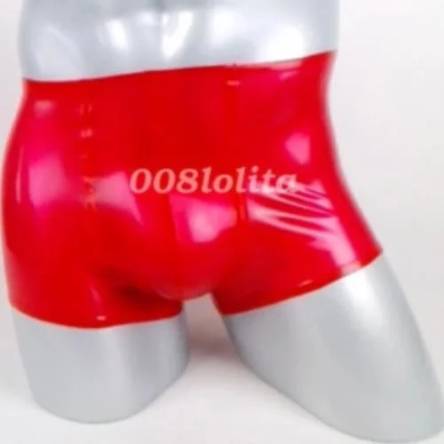 

Christmas Latex Rubber Hand tailored shorts Boxer Red pants Party S-XXL