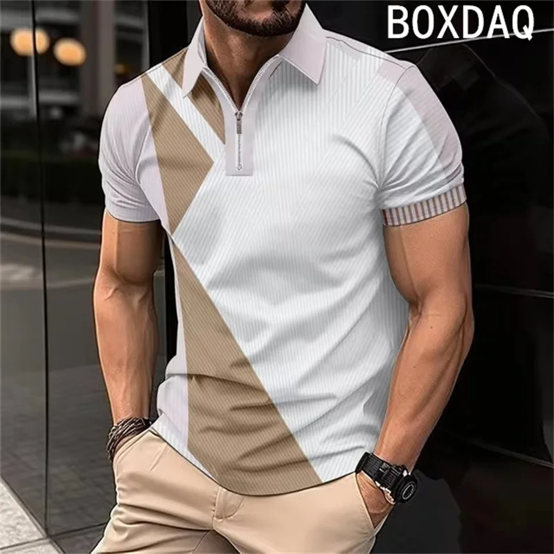 Men's Classic Short Sleeve Polo Shirt Fashion Colorful Geometric Patterns Splice Shirt Oversized 6XL Men Summer Sport Polo Shirt - Image 5