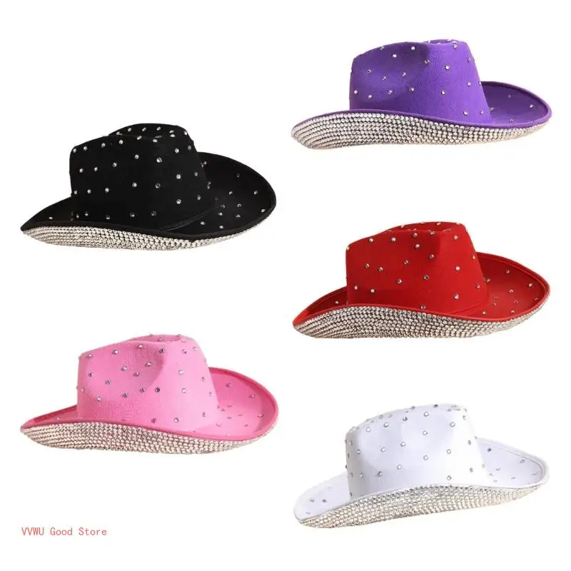 Crystal Cowboy Hat Flickering Brim Hat for Disco House Cocktail Parties