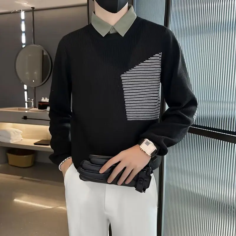 

Classic Style Patchwork Men's Sweater Pullovers Loose Long Sleeves Sweaters for Men All Match Sweater Men's Clothing C82