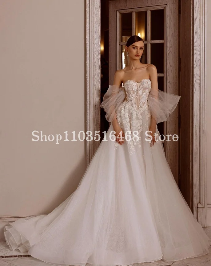 Elegant Sheath A-line Wedding Dress 2024 Luxury White Applique Embroidered Yarn Customised Long Bridal Gown vestidos de noche