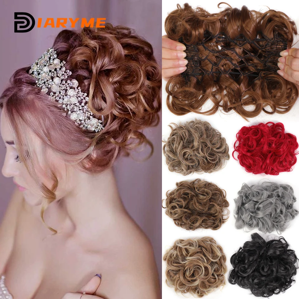 Bride Messy Big Hair Bun Synthetic Curly Chignon With Comb Clips In Hair Tail Updo Cover Ponytail Extension Natural Fake Hair