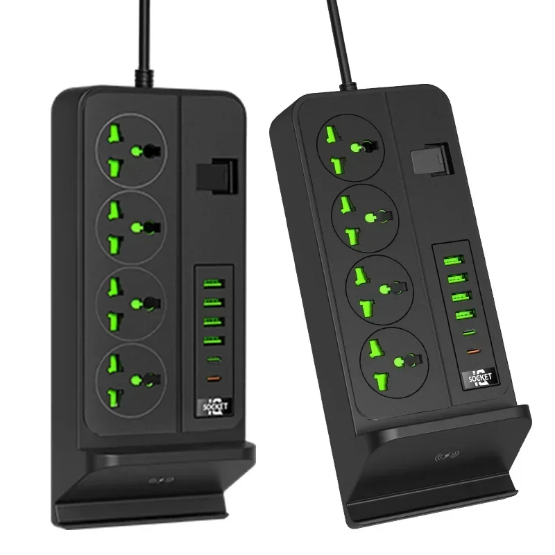 New 4 Wireless Charging Socket 3000W High Power with USB Socket Multi-function UK US Power Strip Multi-plug Household Office