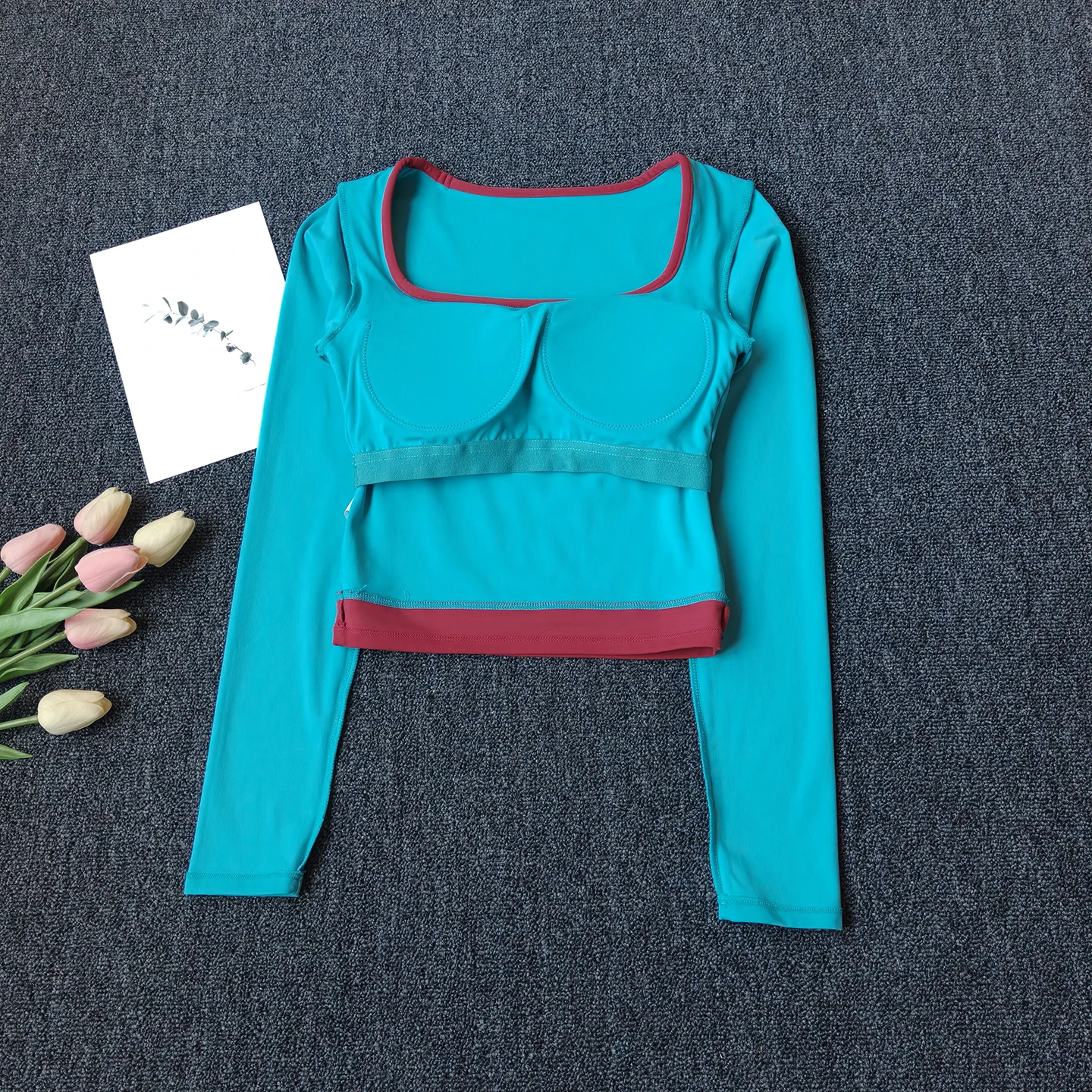 Damen Yoga Rundhals-Langarmshirts Hochelastisches Atmungsaktives T-Shirt Outdoor-Sport Fitness Gym Workout Pilates Slim Top Anzug – Detail 4
