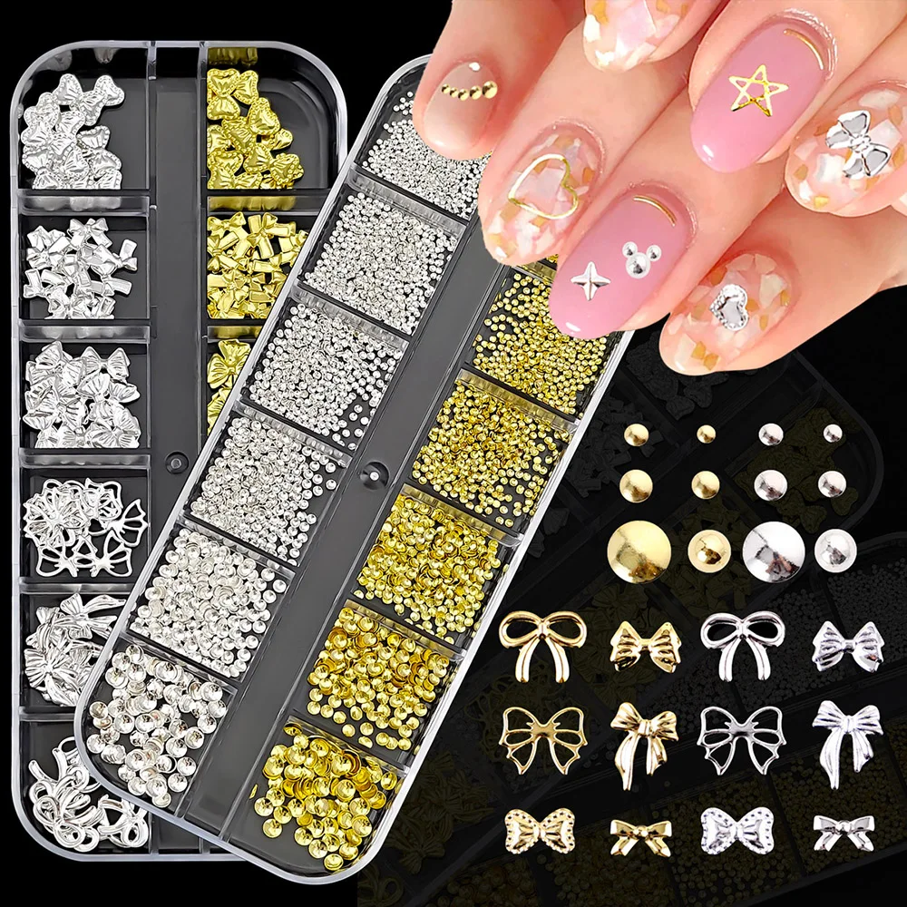 

Metallic Nail JewelryManicure Art Nail Jewelry DIY Decoration Nail Rivet Metal Studs Beads Mix Size Gold Silver Nail Decoration