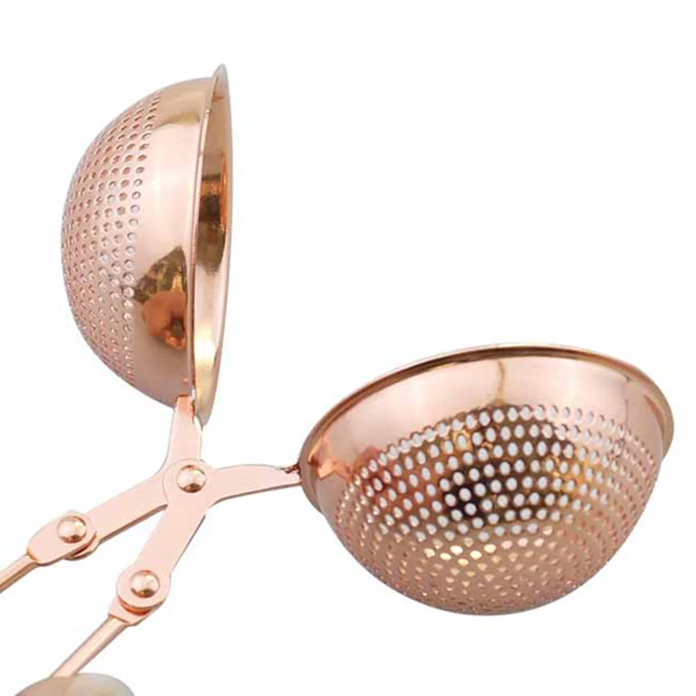 Portable Tea Infuser Stainless Steel Sphere Mesh Tea Strainer Coffee Spice Filter Diffuser Handle Tea Ball Rose Gold