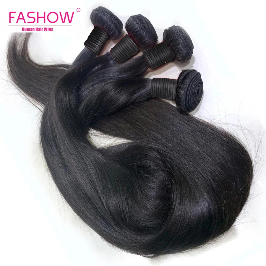 FASHOW Human Hair Bundles 34 36 38 40 Straight Hair Silky Straight Hair Bundles Virgin Hair Extensions Thick Sew-in Hair Weaving