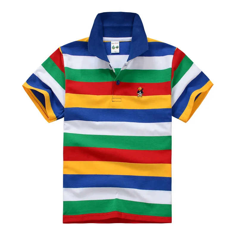 Kids Cotton Breathable Tops Summer Boys Girls Polo Shirts Short Sleeve Lapel Clothes Outwear Stripe Shirt School Uniform