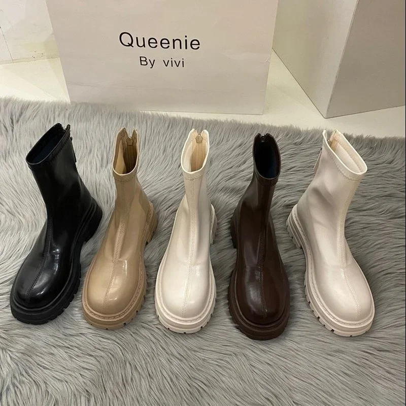 2024 New Platform Shoes Women Boots Round Toe Zipper Spring Autumn Fashion Ankle Female Botines De Mujer Chelsea Boots bottines