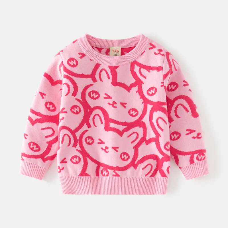 Children Clothing Double-layer Cotton Thread Thick Girl Sweater Korean Version Rabbit Jacquard Kid Knitted Girl Sweater