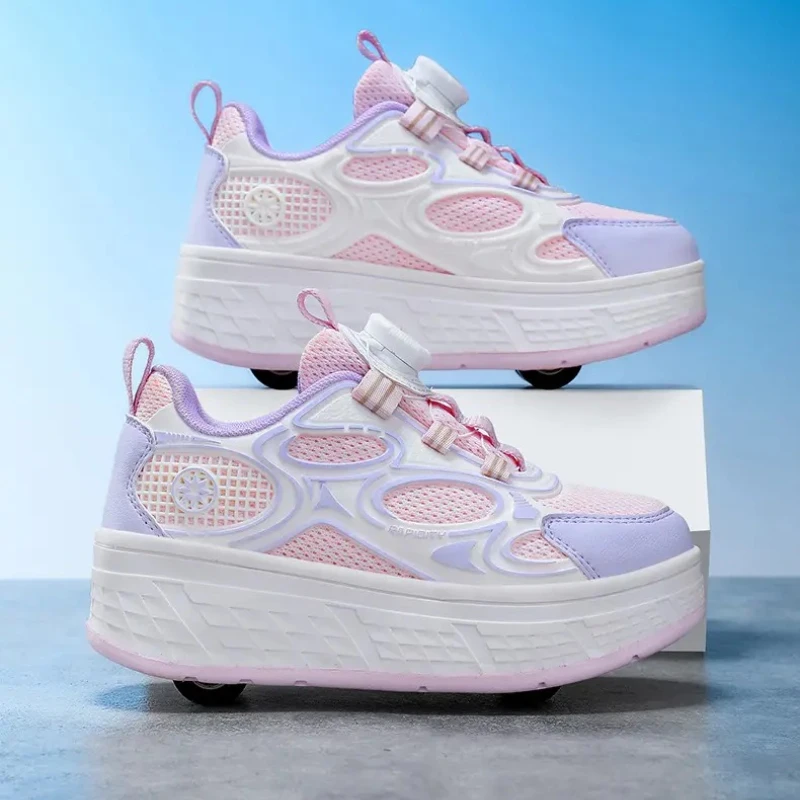 أحذية مشي برباط قابلة للتنفس للفتيات 2025 زلاجات دوارة رياضية قابلة للسحب بأربع عجلات للطالبات أحذية رياضية خارجية