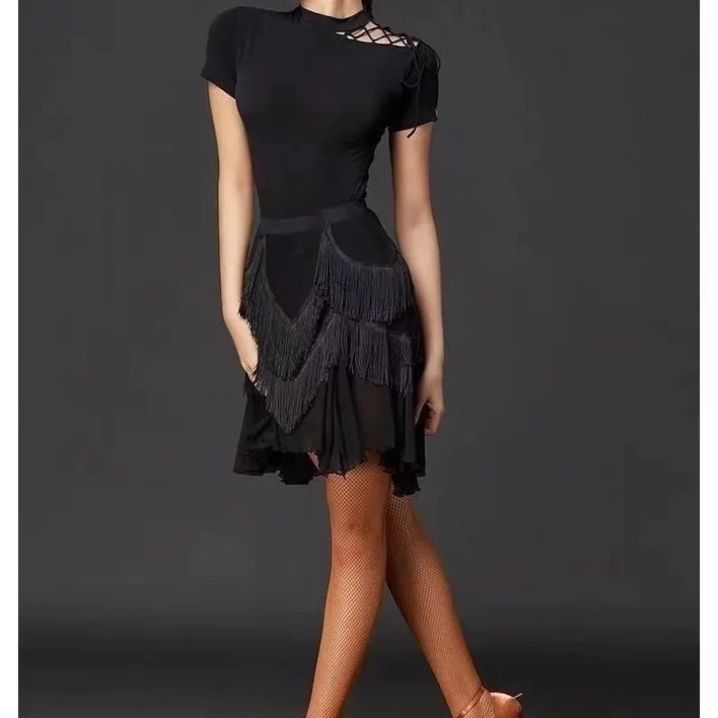 Aangepaste Latin Dance Rok Kwastje Half Body Rok Vrouwelijke Volwassen Oefenjurk Cha Cha Tango Samba Rumba Prestaties Kostuum