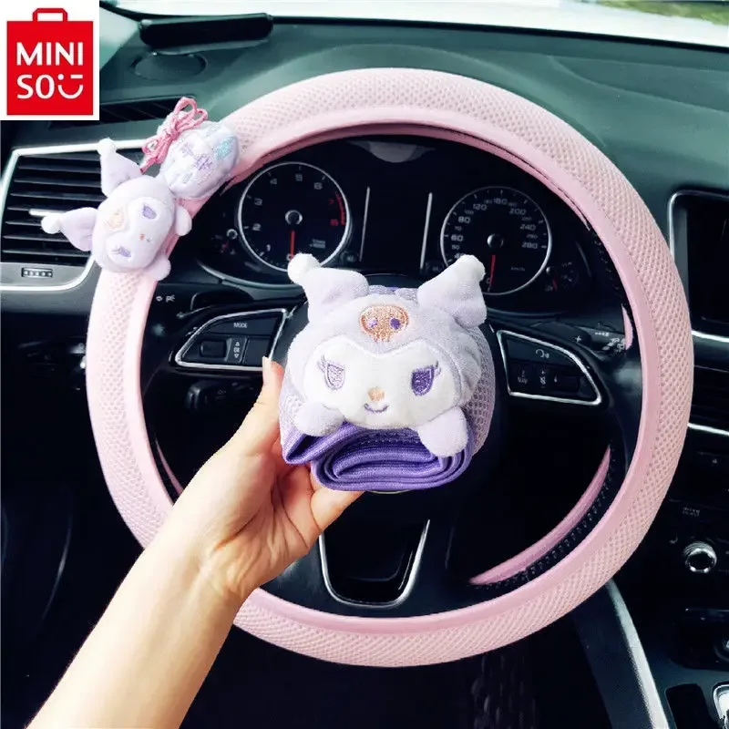 MINISO 2024 Four Seasons Universal New Lightweight Handle Cover High Quality Plush Cartoon Kuromi Steering Wheel Cover